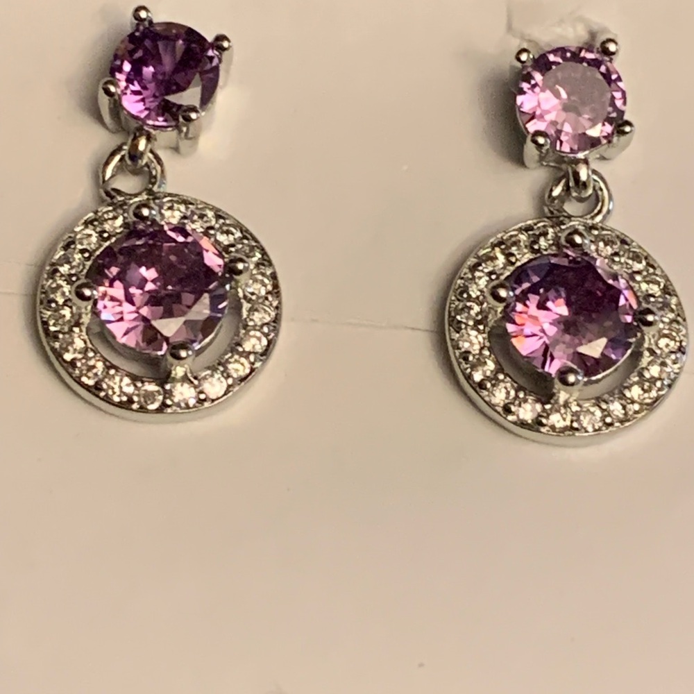 Earrings Sterling Silver 925 with Purple Zirconia Cz Stones jewelry